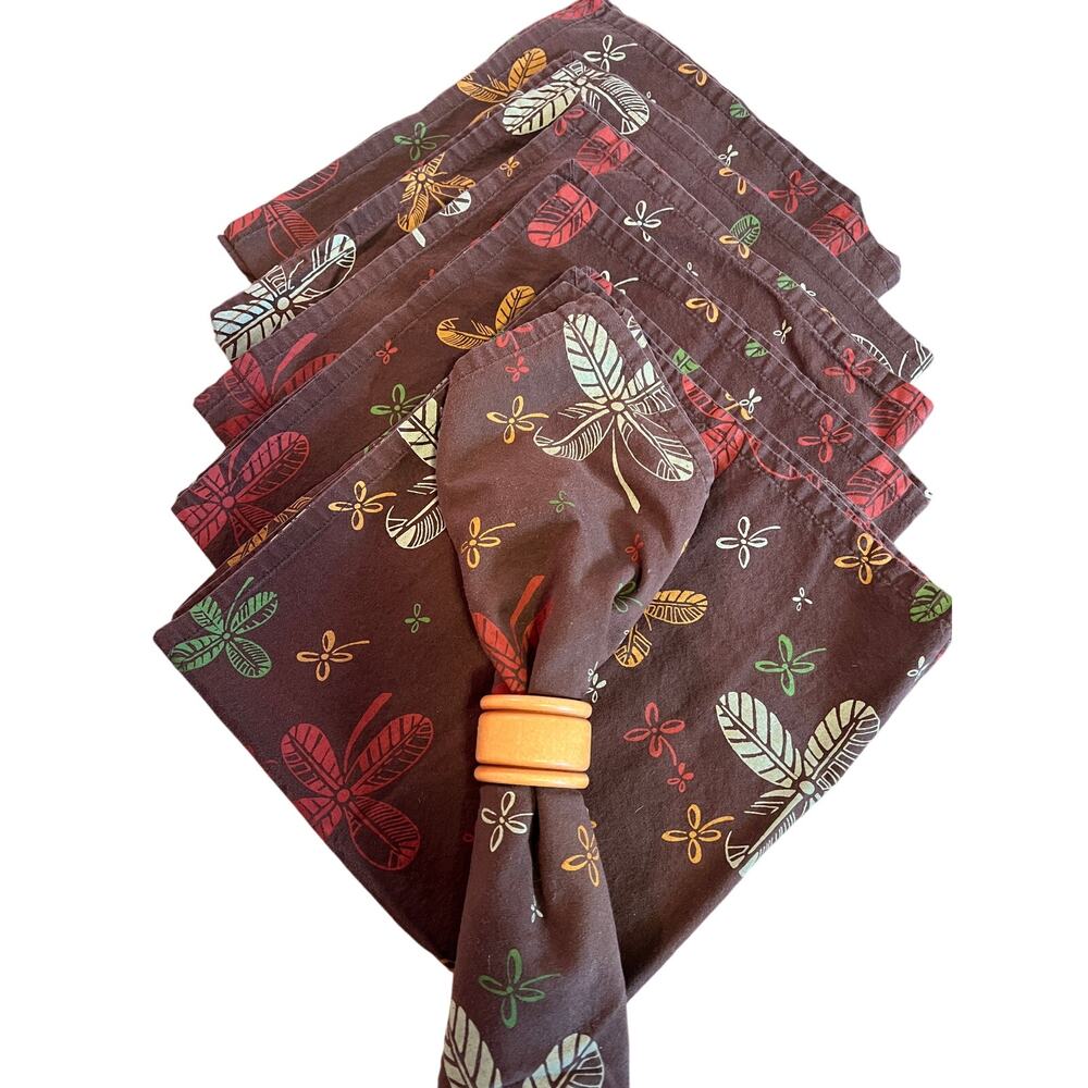 Vintage cloth napkins brown set foliage design cotton 19x19 square table linens